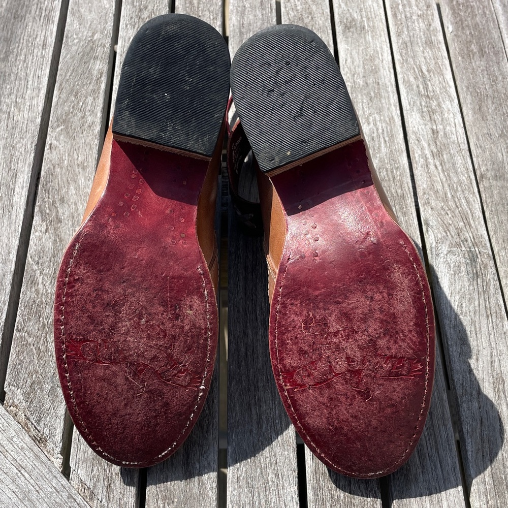 Freebird by Steven Sz 8 Moana Brown Leather Ankle-Strap Flats Burgundy Lined - Picture 12 of 13